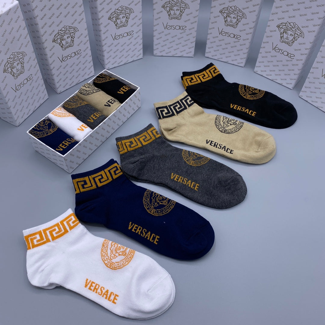 Versace Greek-Key Details Ankle Socks - 5-Pair Set