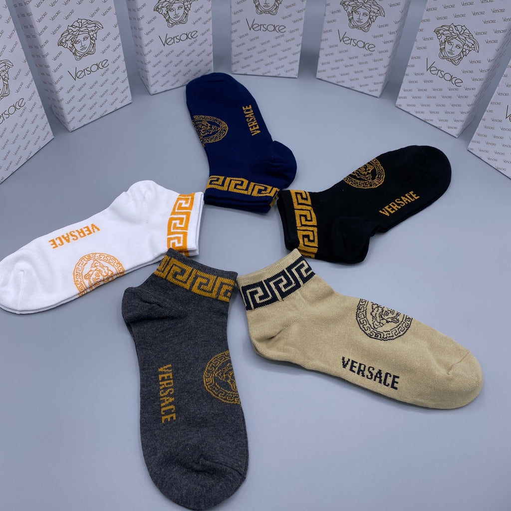 Versace Greek-Key Details Ankle Socks - 5-Pair Set