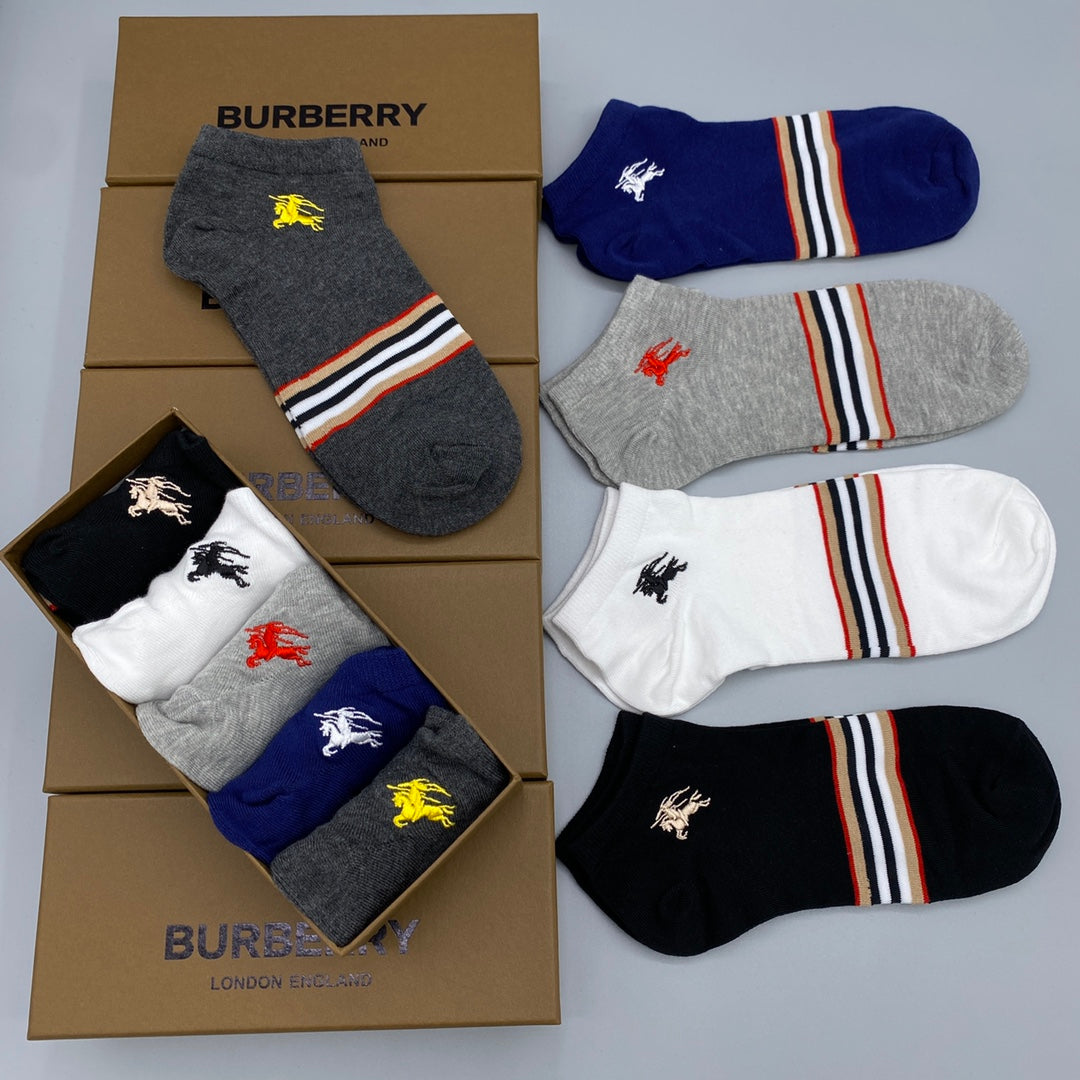 Burberry Visible Branded Cuff Or Emblem Details No-Show Socks - 5-Pair Set
