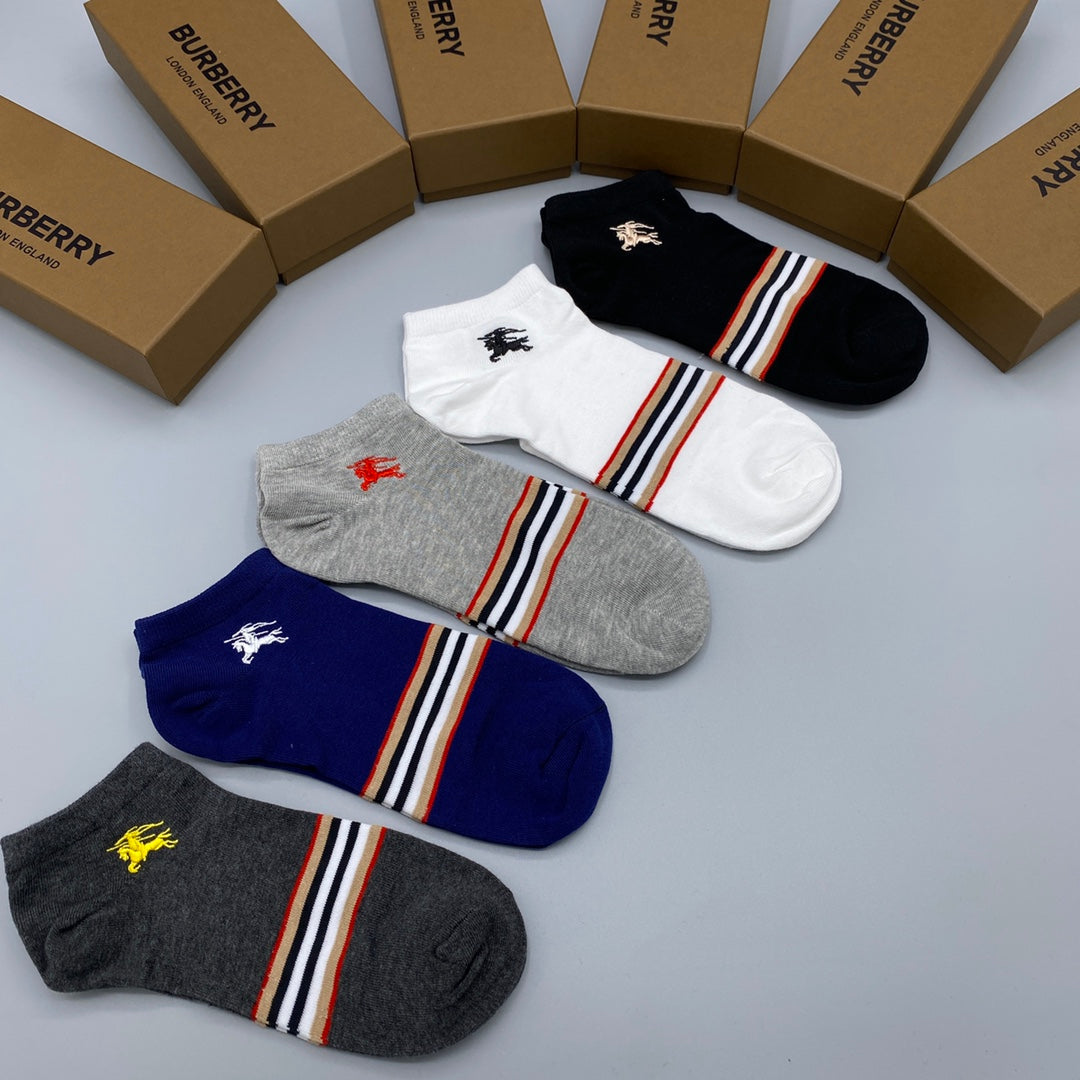Burberry Check-Inspired Details Ankle Socks - 5-Pair Set
