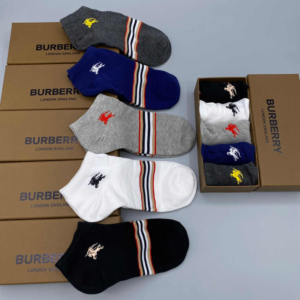 Burberry Check-Inspired Details Ankle Socks - 5-Pair Set