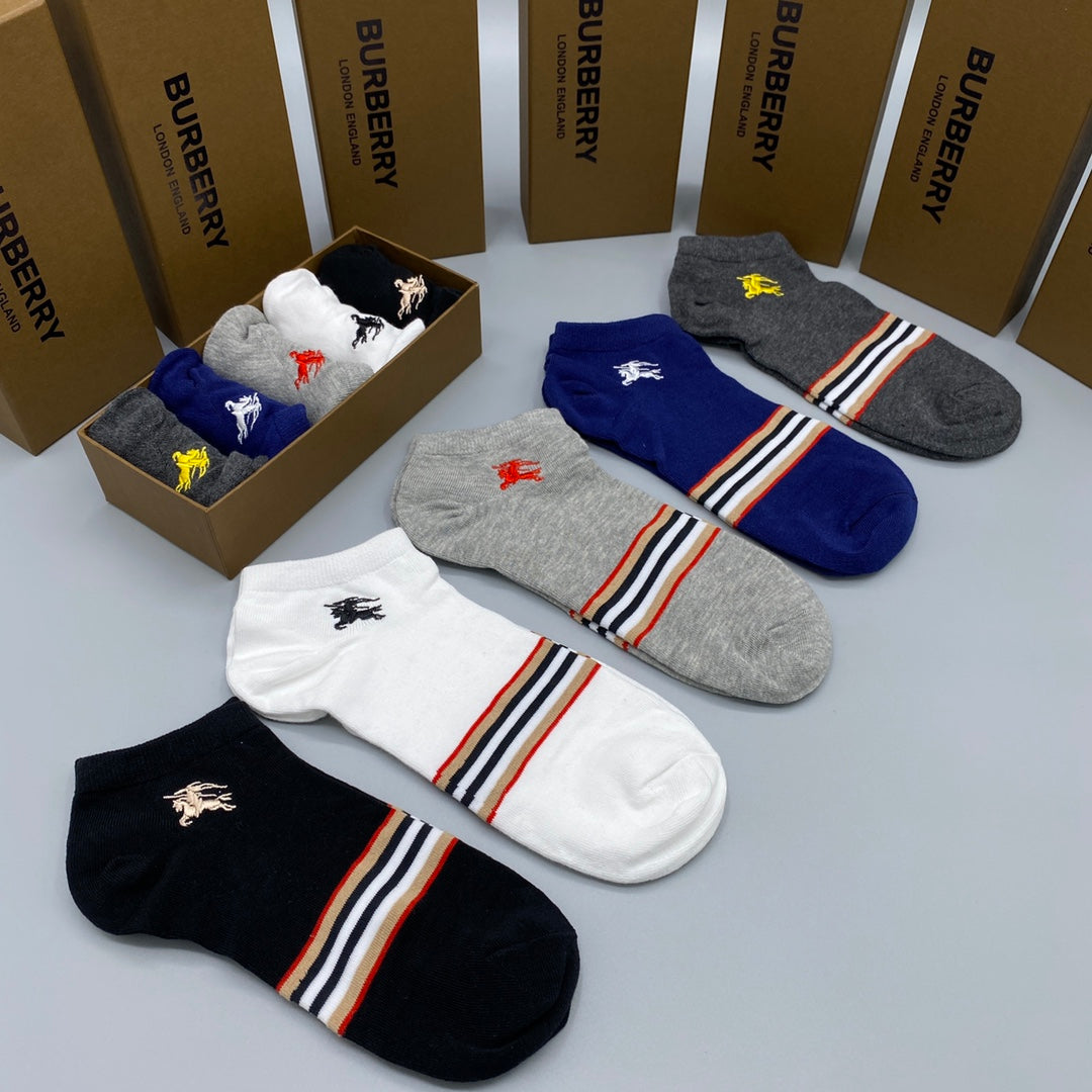 Burberry Visible Branded Cuff Or Emblem Details No-Show Socks - 5-Pair Set