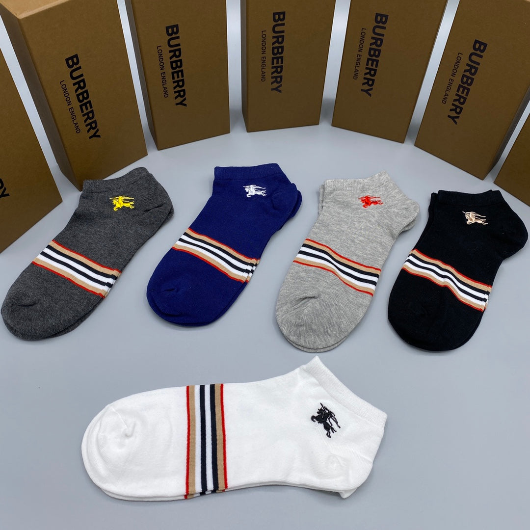 Burberry Stripe And Horse Details Crew Socks