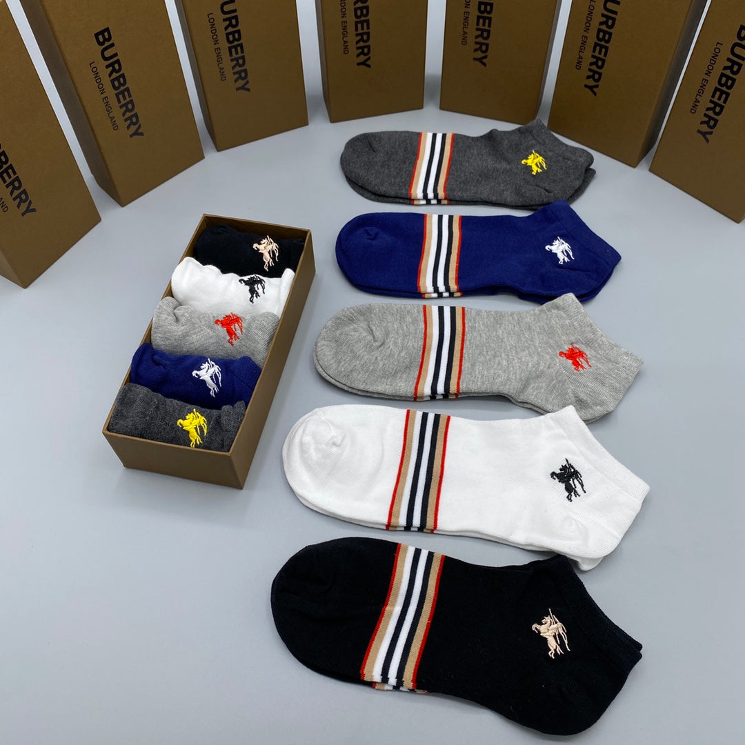 Burberry Check-Inspired Details Ankle Socks - 5-Pair Set