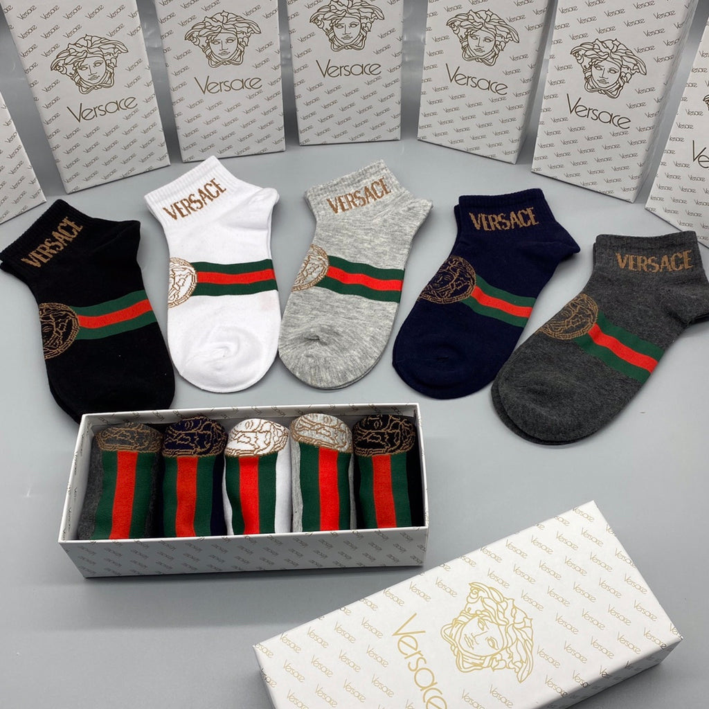 Versace Greek-Key-Inspired Details Ankle Socks - 5-Pair Set