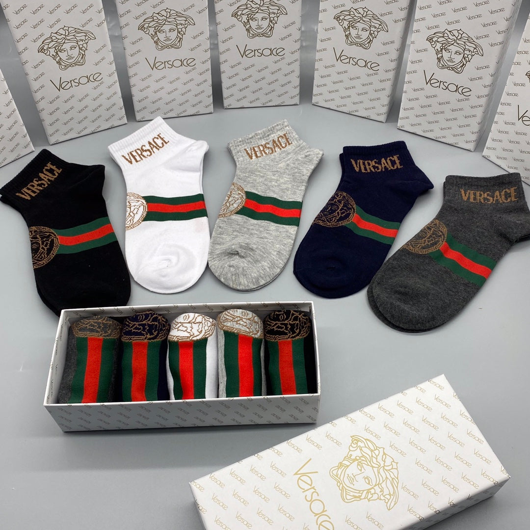 Versace Combed Cotton Short Socks - Mixed Colour 5-Pair Box