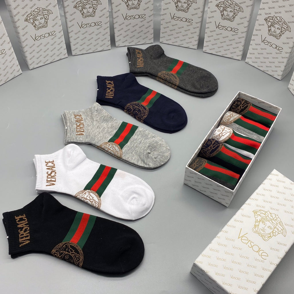 Versace Ankle Socks - Black, Navy, Grey and White 5-Pair Box