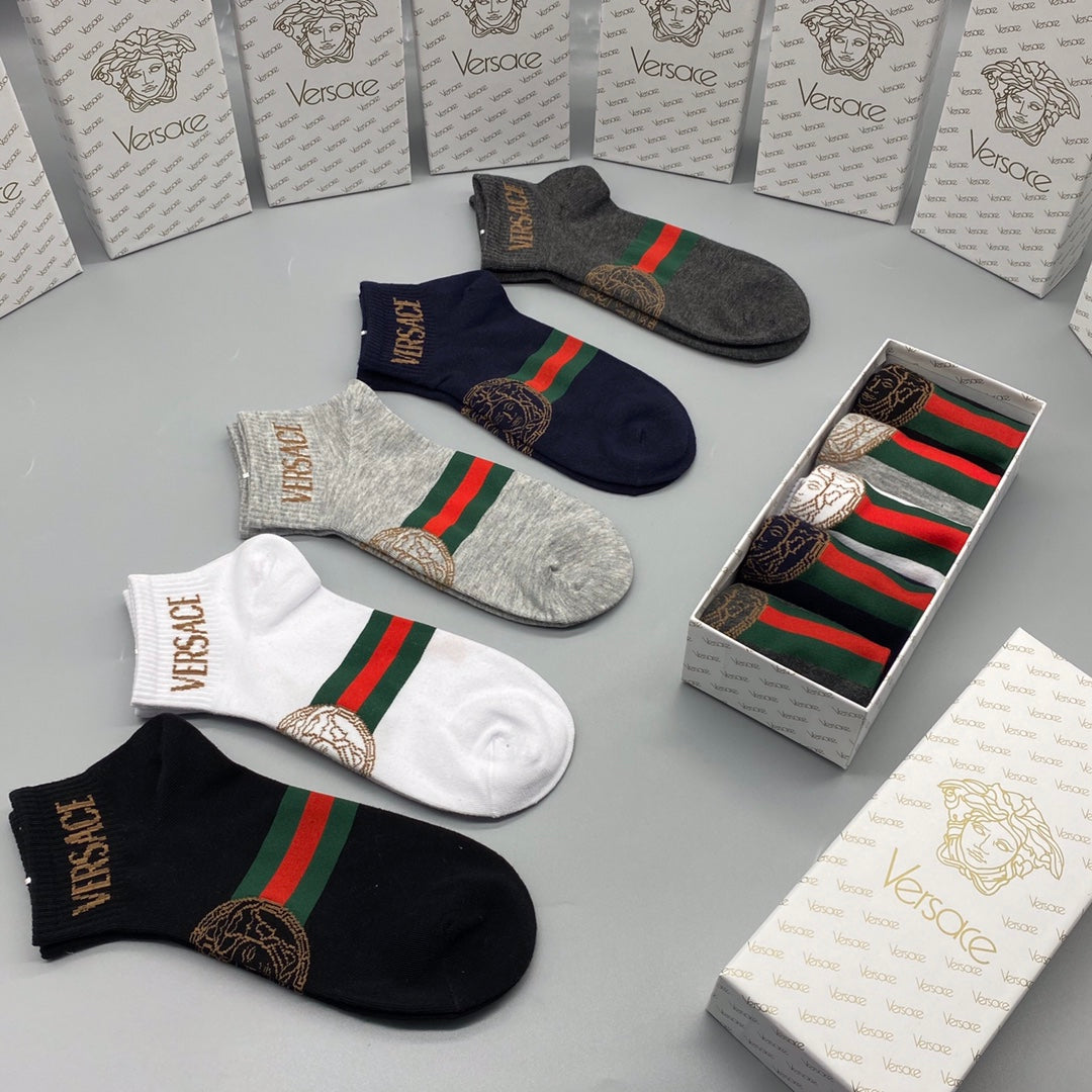 Versace Ankle Socks - Black, Navy, Grey and White 5-Pair Box
