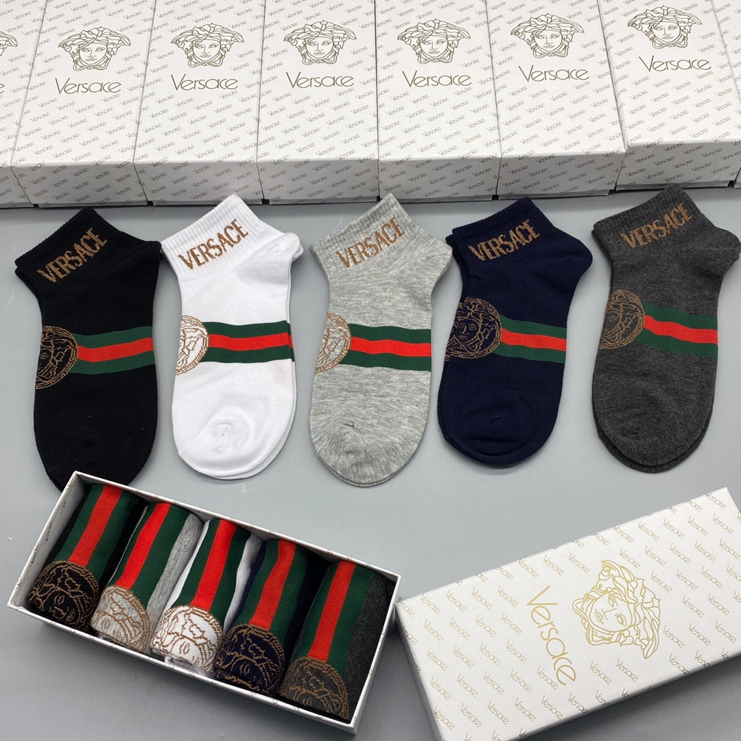 Versace Green-And-Red Stripe Details No-Show Socks
