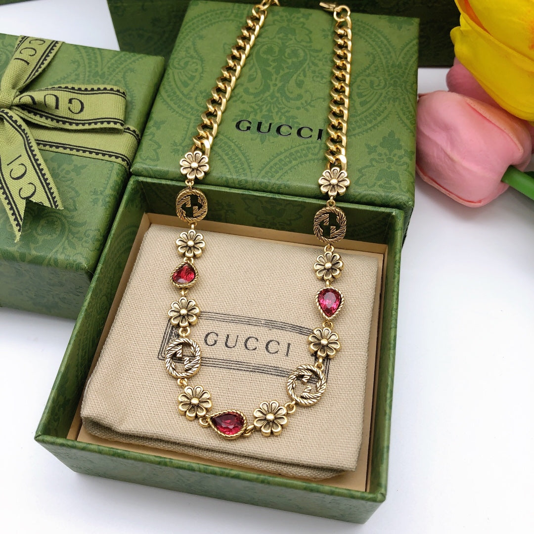 Double-G Emblem Pendant Necklace in Polished Metal-Tone – Design 260 front product view