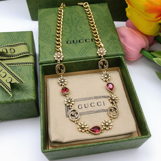 Double-G Emblem Pendant Necklace in Polished Metal-Tone – Design 260 main product view