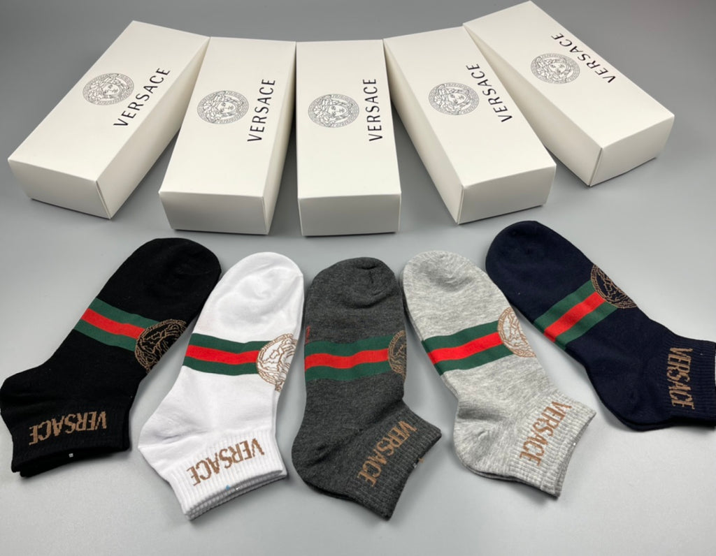 Versace Cotton blend Visible Colour, Cuff And Emblem Details No-Show Socks - 5-Pair Set