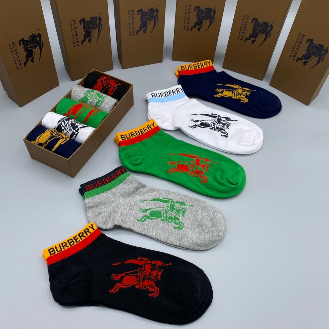 Burberry Cotton Visible Branded Cuff Or Emblem Details No-Show Socks - 5-Pair Set