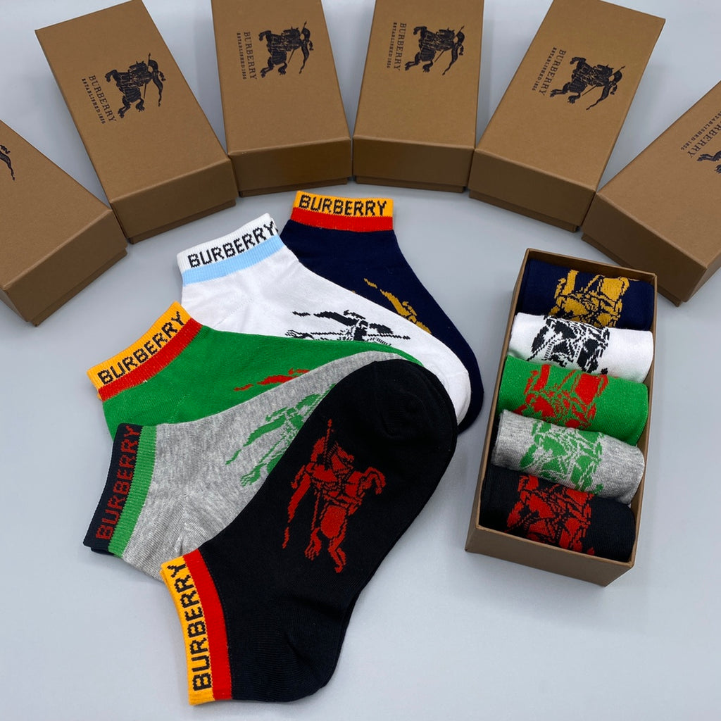 Burberry Cotton Visible Branded Cuff Or Emblem Details No-Show Socks - 5-Pair Set
