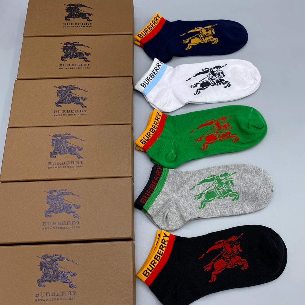 Burberry Cotton Visible Branded Cuff Or Emblem Details No-Show Socks - 5-Pair Set