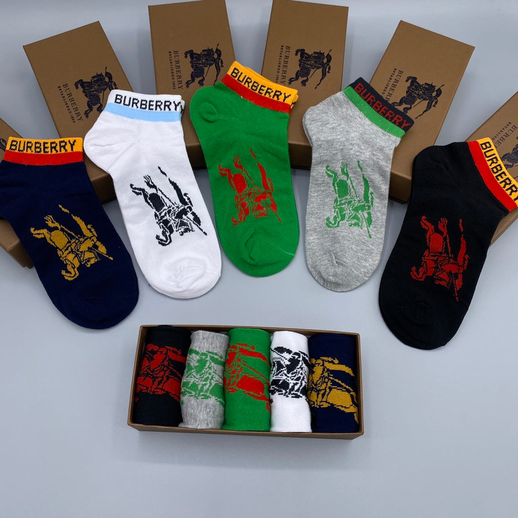Burberry Cotton Visible Branded Cuff Or Emblem Details No-Show Socks - 5-Pair Set