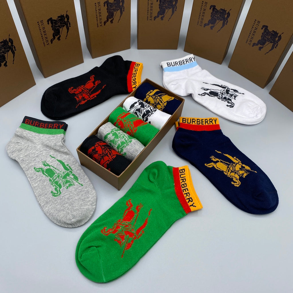 Burberry Cotton Visible Branded Cuff Or Emblem Details No-Show Socks - 5-Pair Set