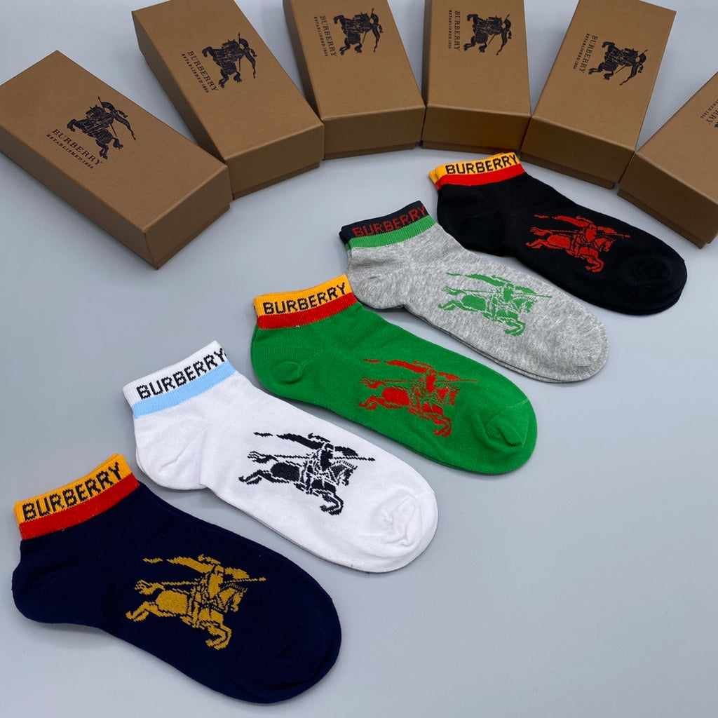 Burberry Cotton Visible Branded Cuff Or Emblem Details No-Show Socks - 5-Pair Set
