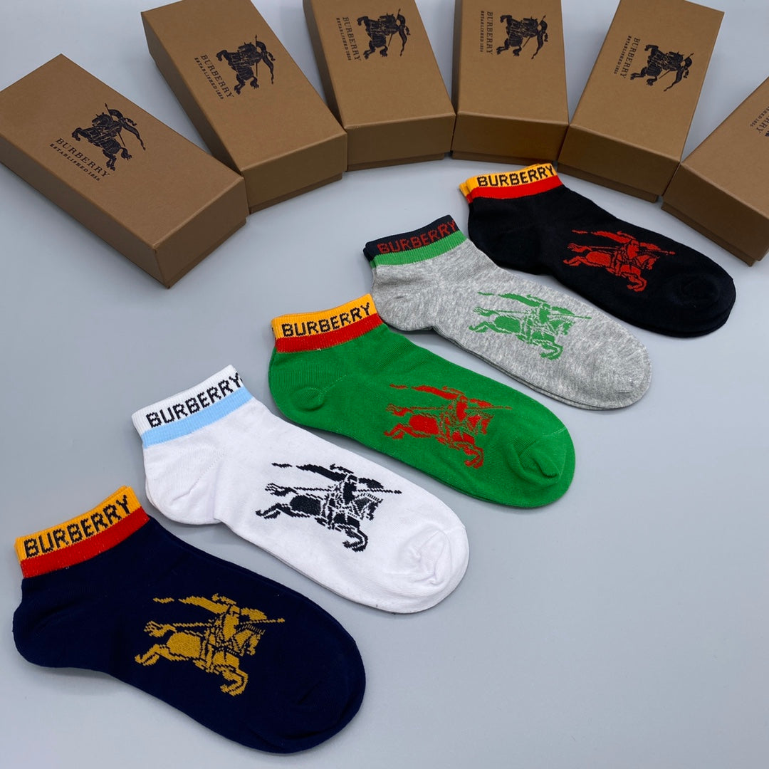 Burberry Cotton Visible Branded Cuff Or Emblem Details No-Show Socks - 5-Pair Set