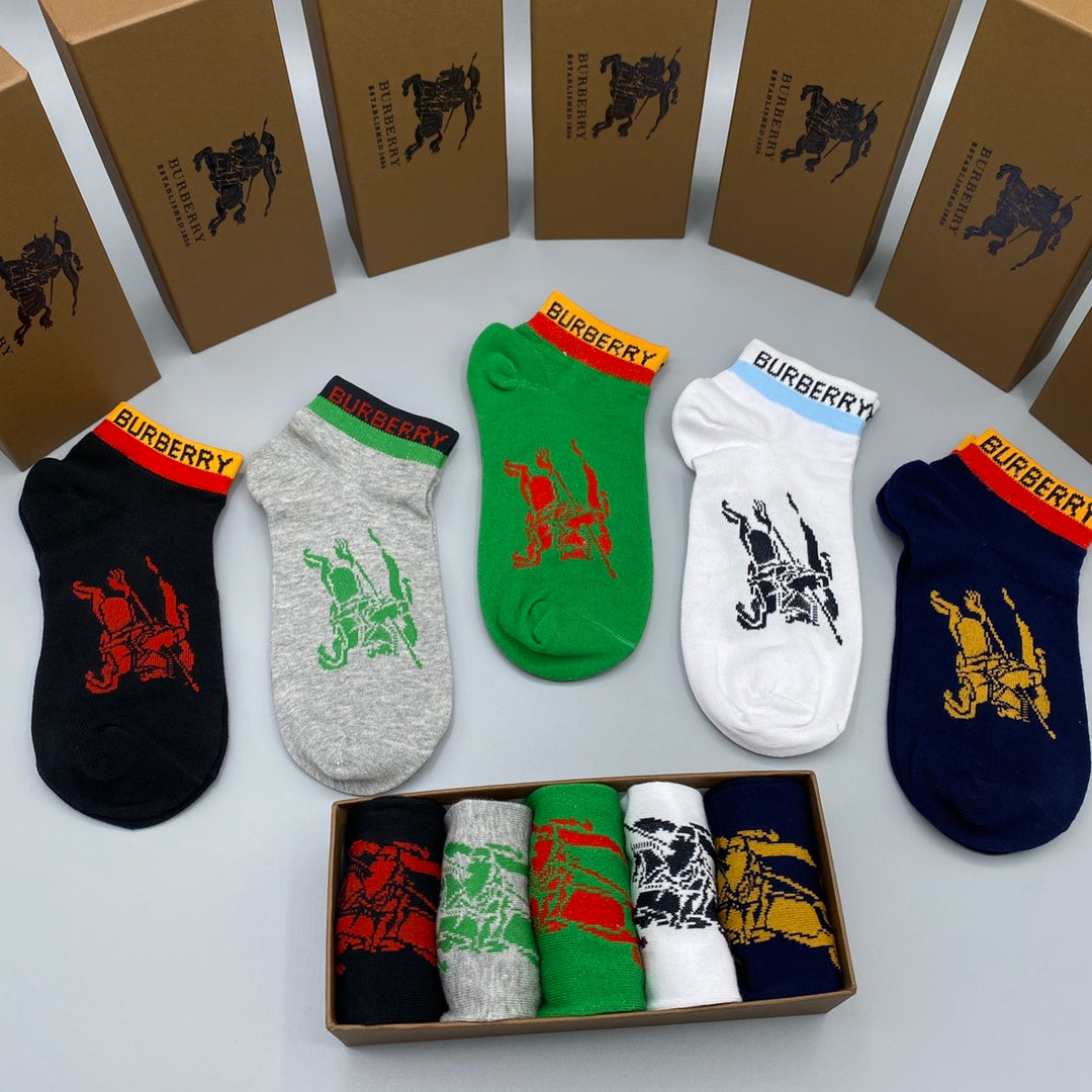 Burberry Cotton Visible Branded Cuff Or Emblem Details No-Show Socks - 5-Pair Set