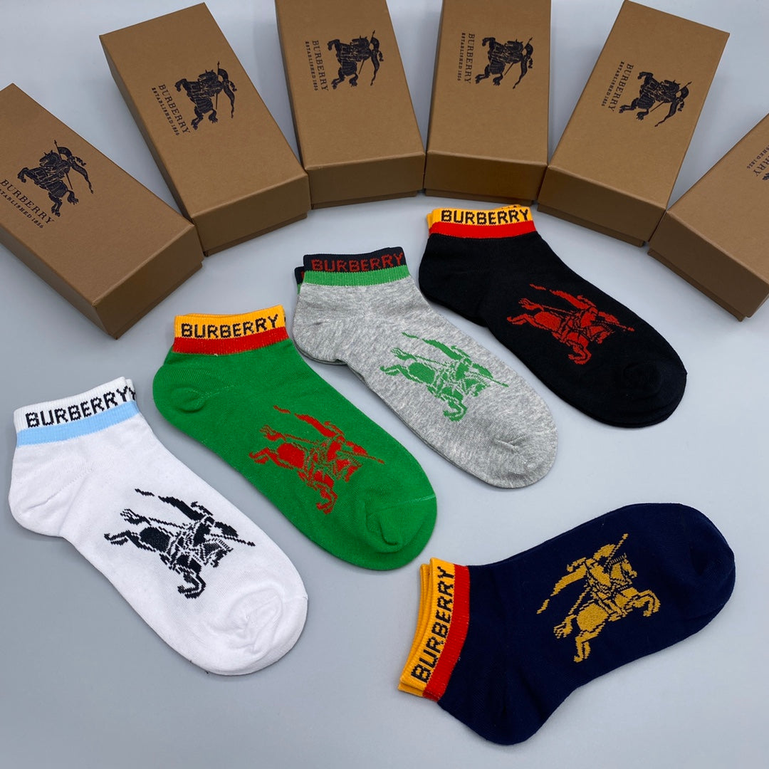 Burberry Cotton Visible Branded Cuff Or Emblem Details No-Show Socks - 5-Pair Set