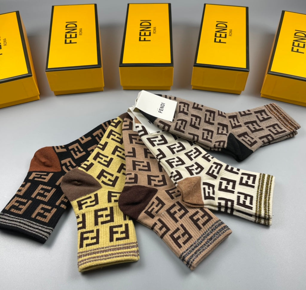 Fendi Cotton Crew Socks - 5-Pair Pack