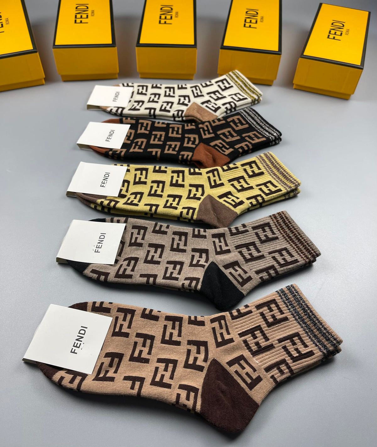 Fendi Cotton Crew Socks - 5-Pair Pack