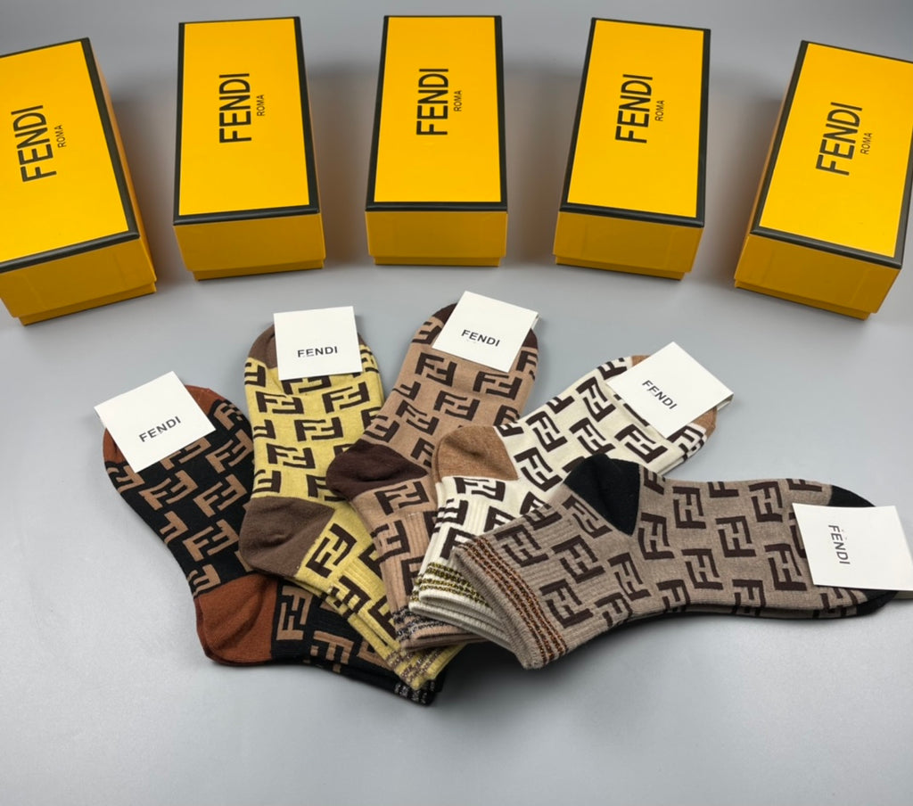 Fendi Cotton Crew Socks - 5-Pair Pack