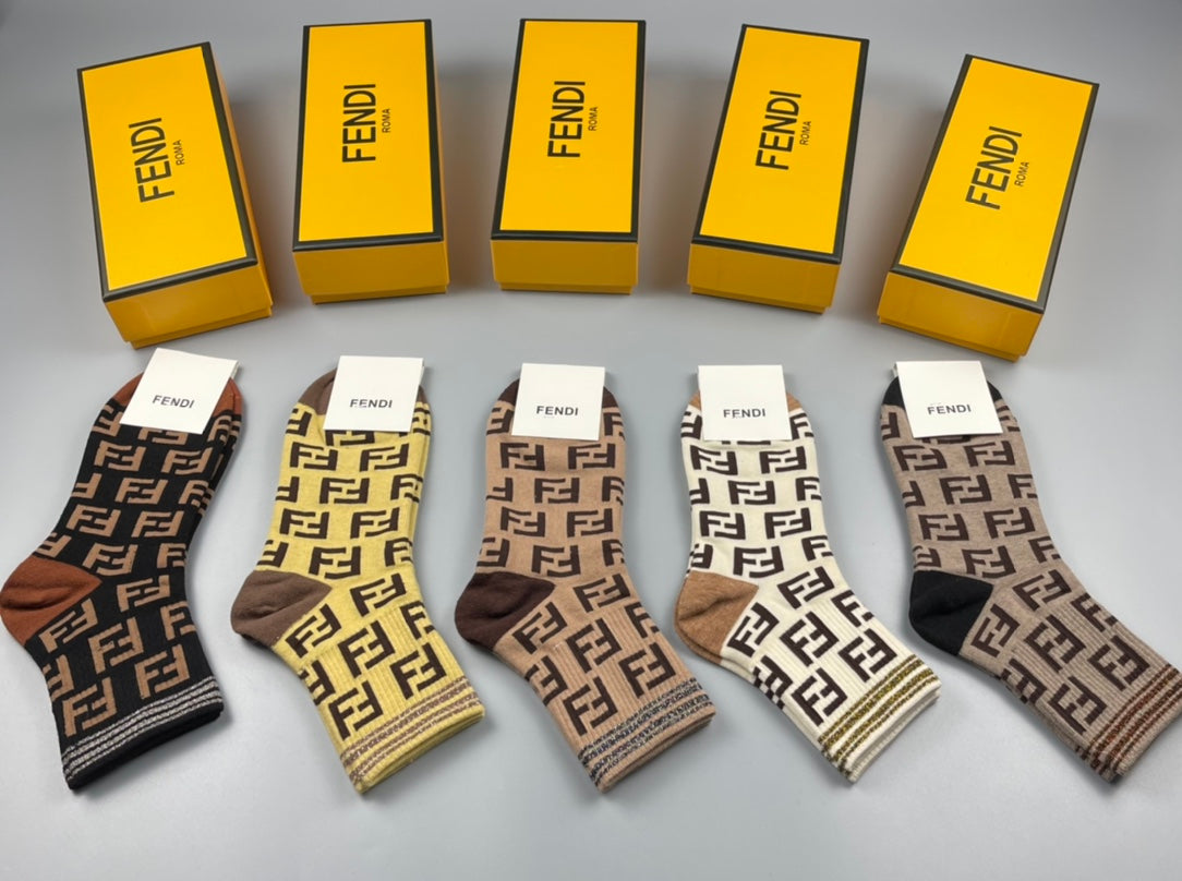 Fendi Cotton Crew Socks - 5-Pair Pack