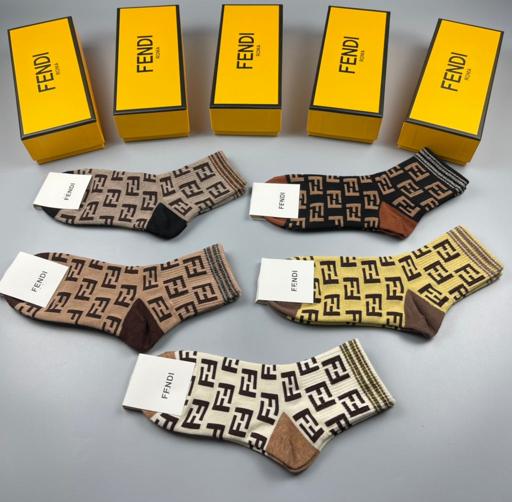 Fendi Cotton Crew Socks - 5-Pair Pack