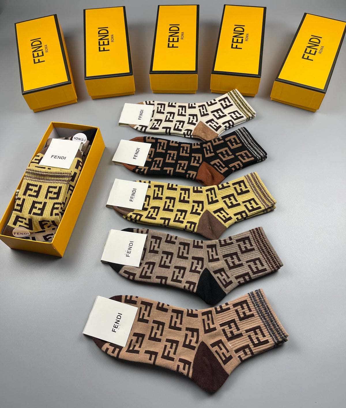 Fendi Cotton Crew Socks - 5-Pair Pack