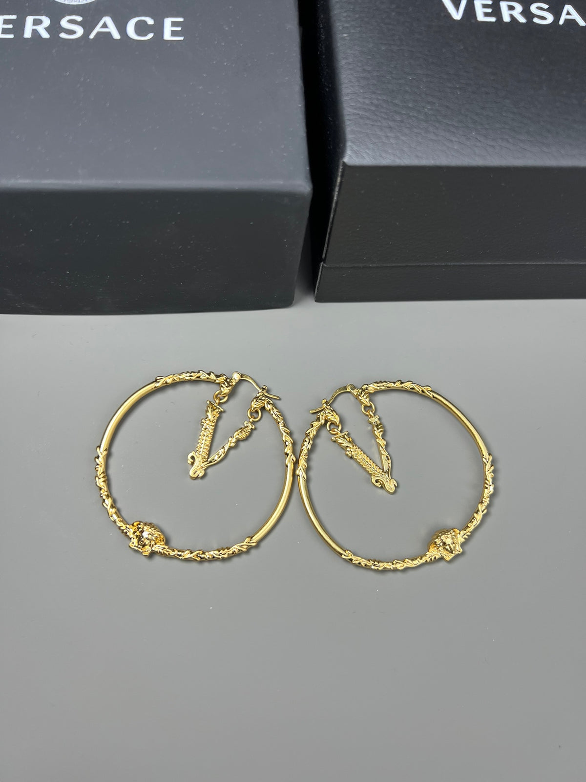 Statement Emblem Stud Earrings in Gold-Tone – Design 02 detail view