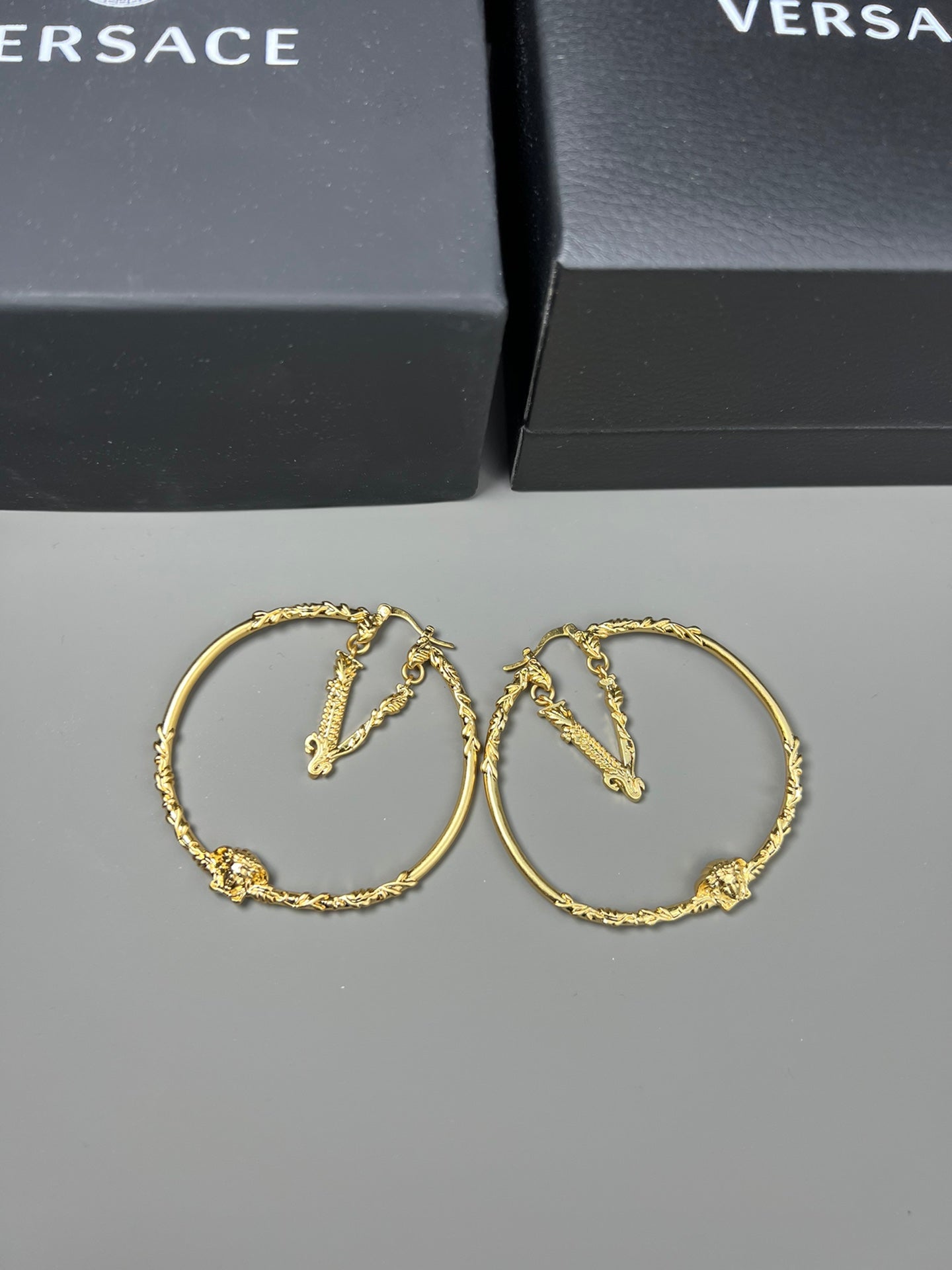 Statement Emblem Stud Earrings in Gold-Tone – Design 03 detail view