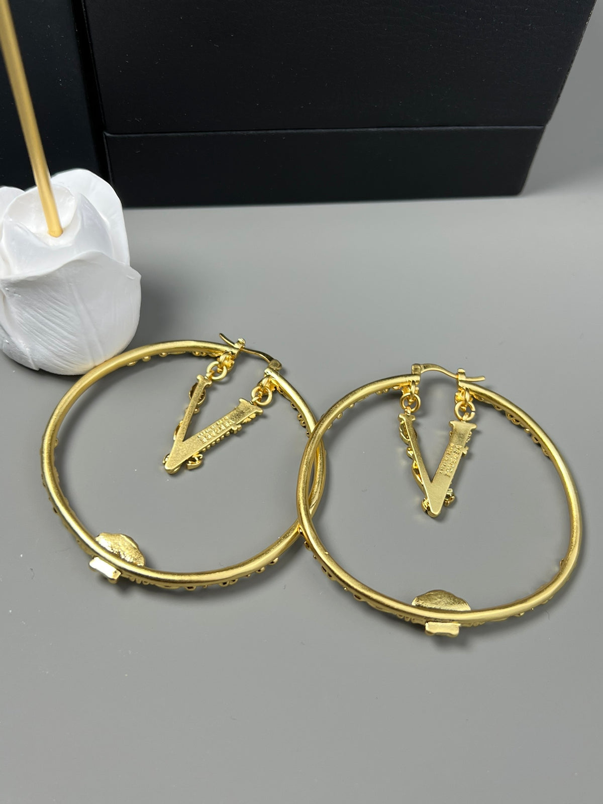 Statement Emblem Stud Earrings in Gold-Tone – Design 02 close-up detail