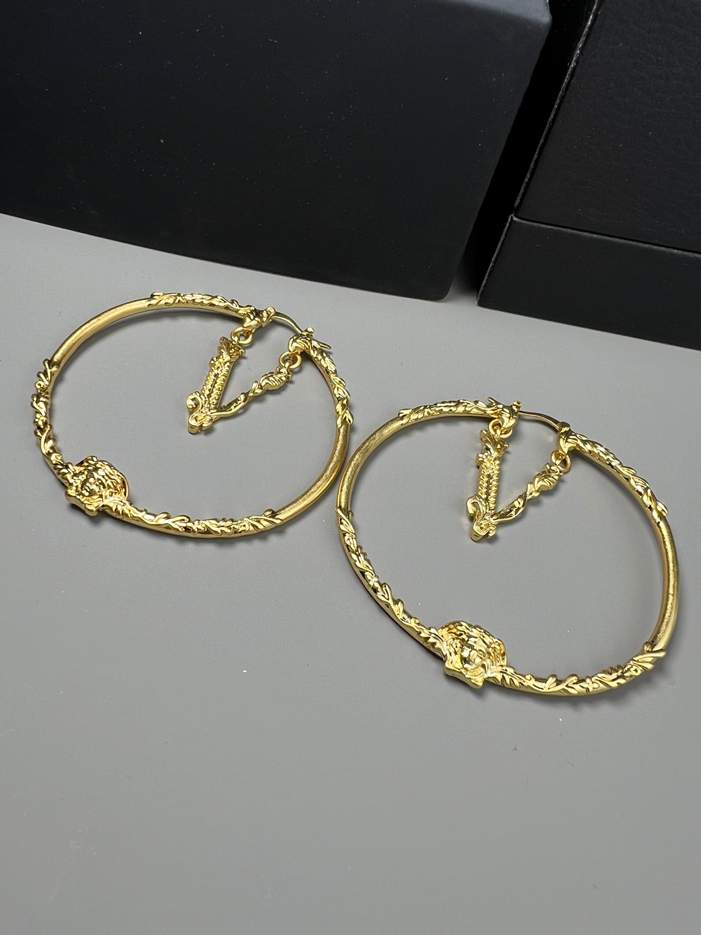 Statement Emblem Stud Earrings in Gold-Tone – Design 03 front product view