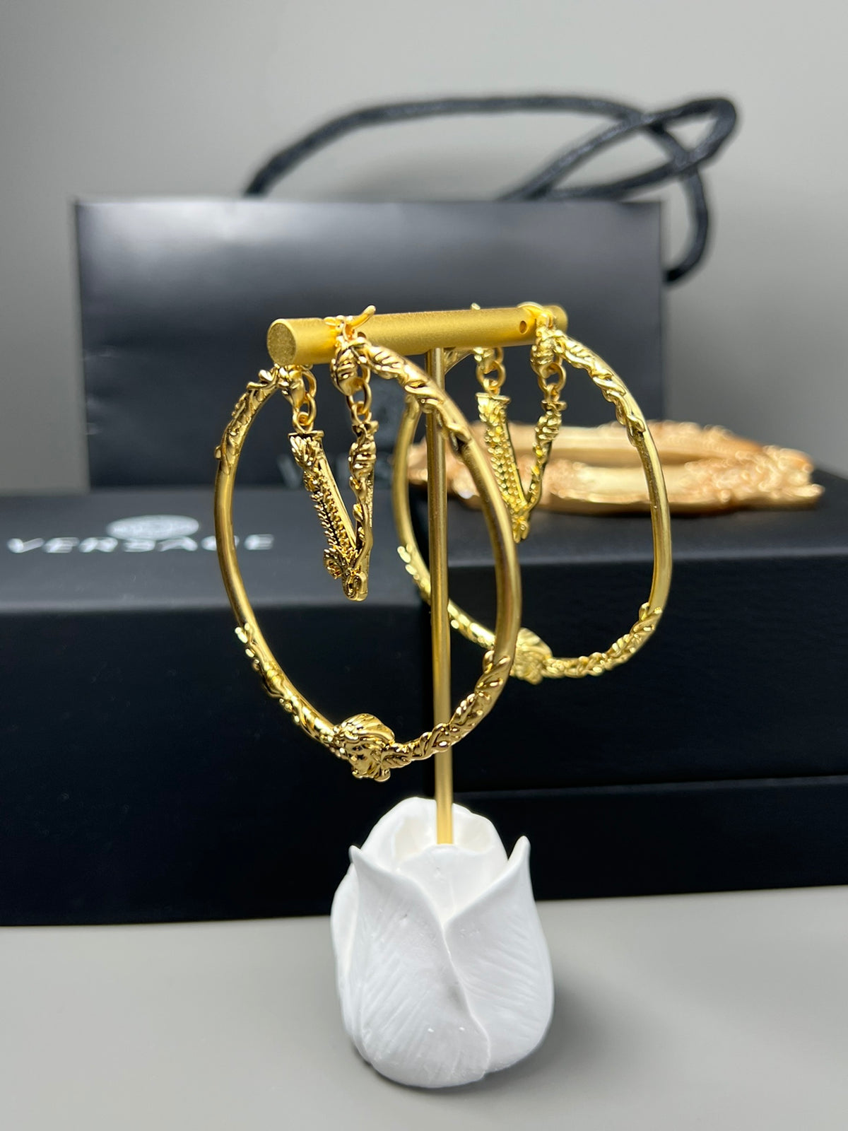 Statement Emblem Stud Earrings in Gold-Tone – Design 01 styled product view