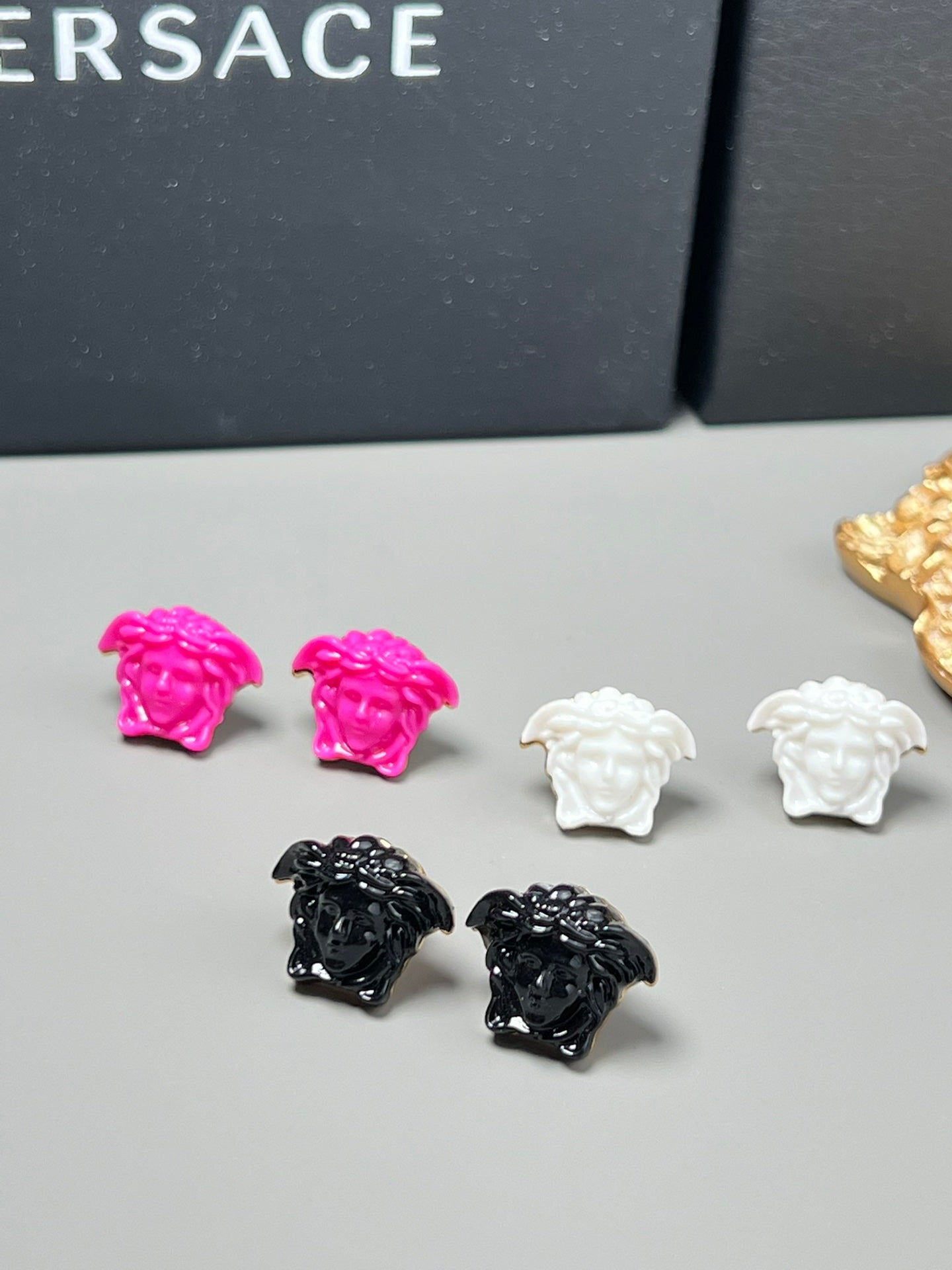 Statement Emblem Stud Earrings in Black-Tone – Streetwear – Design 02 main product view