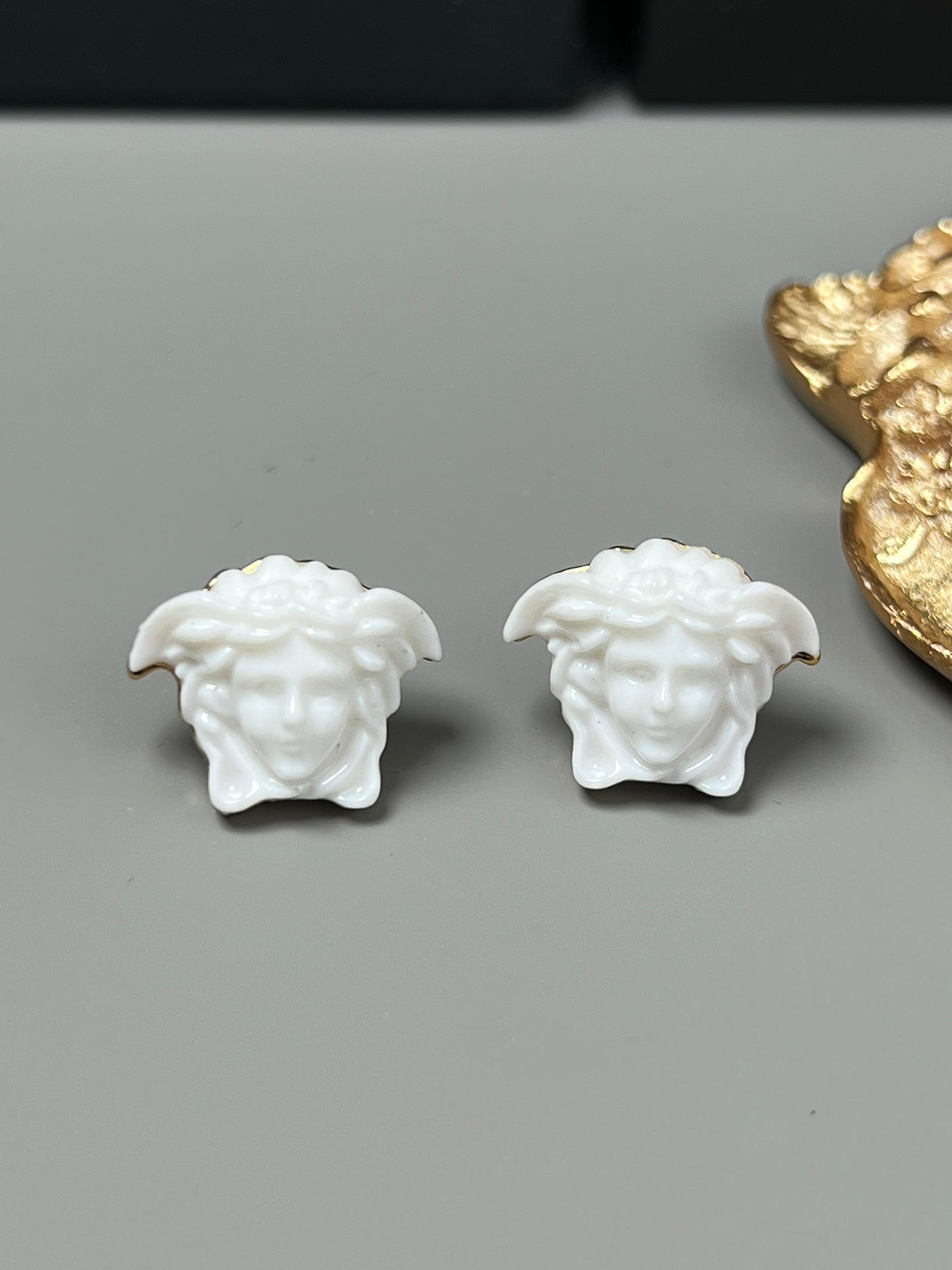 Statement Emblem Stud Earrings in Black-Tone – Streetwear styled product view