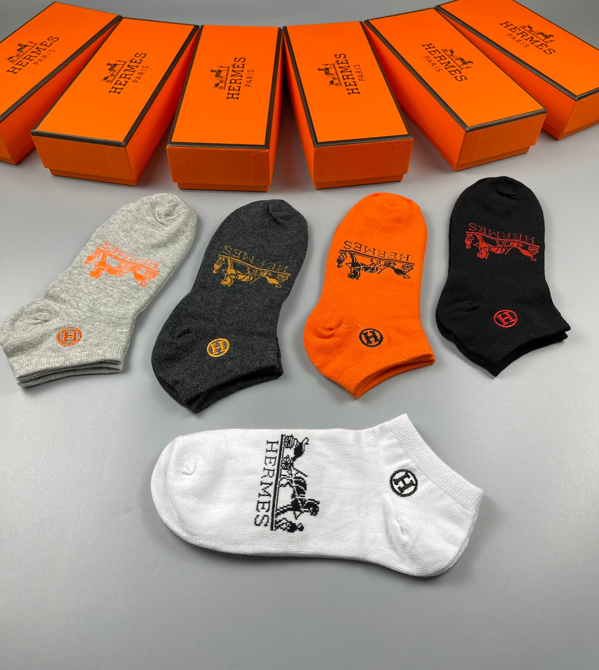 Hermes Equestrian-Style Graphics Ankle Socks - 5-Pair Set