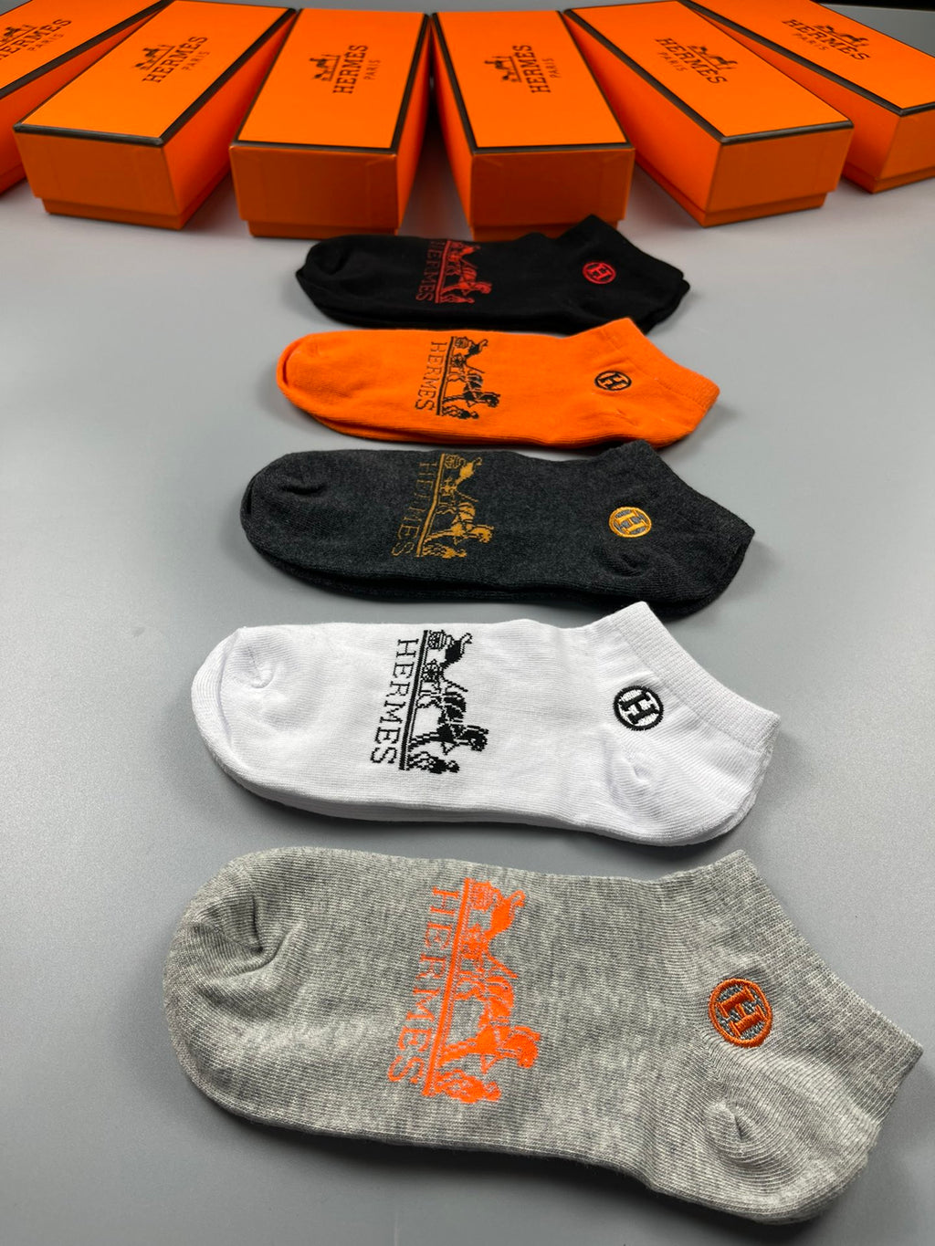 Hermes Equestrian-Style Graphics Ankle Socks - 5-Pair Set
