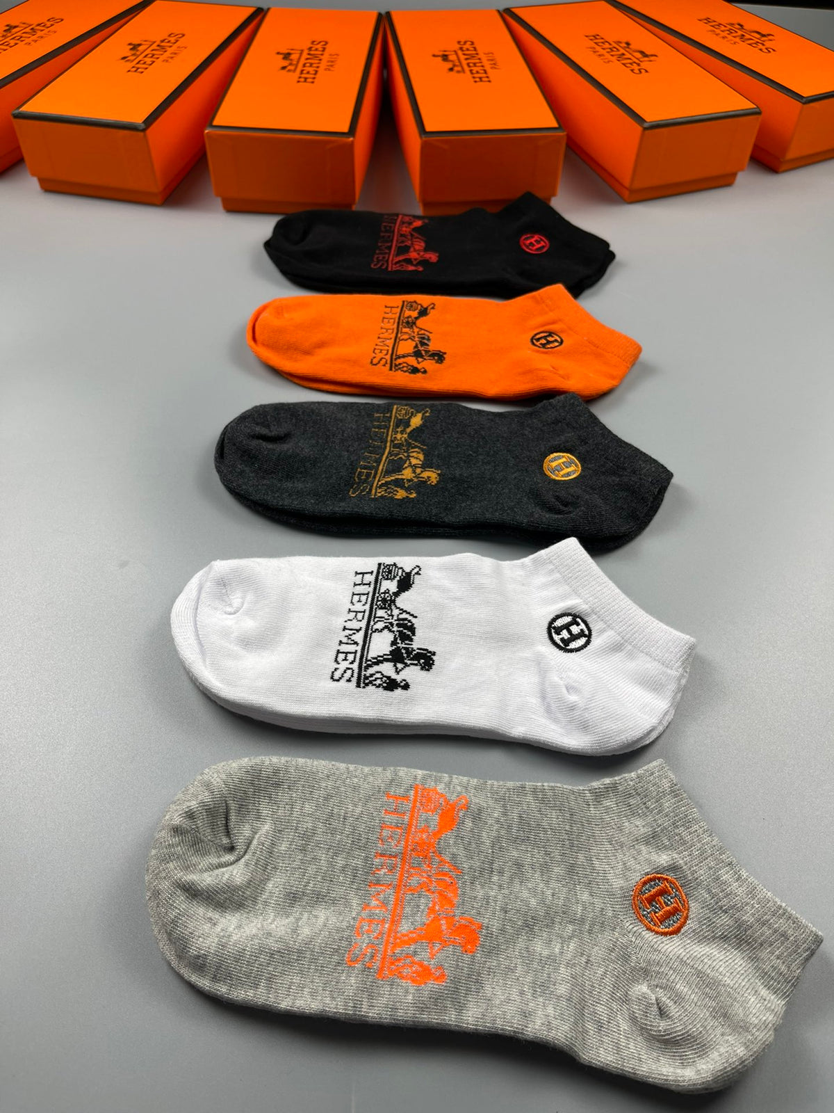 Hermes Equestrian-Style Graphics Ankle Socks - 5-Pair Set