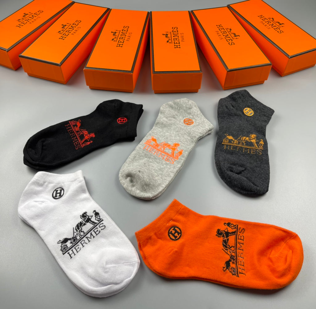 Hermes Equestrian-Style Graphics Ankle Socks - 5-Pair Set