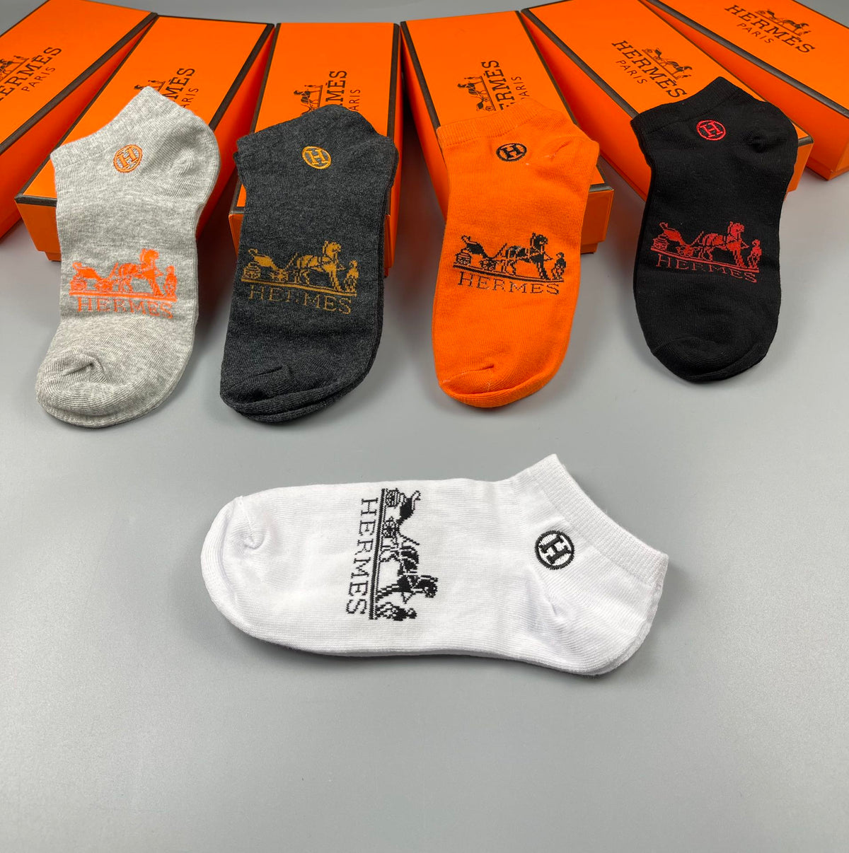 Hermes Equestrian-Style Graphics Ankle Socks - 5-Pair Set