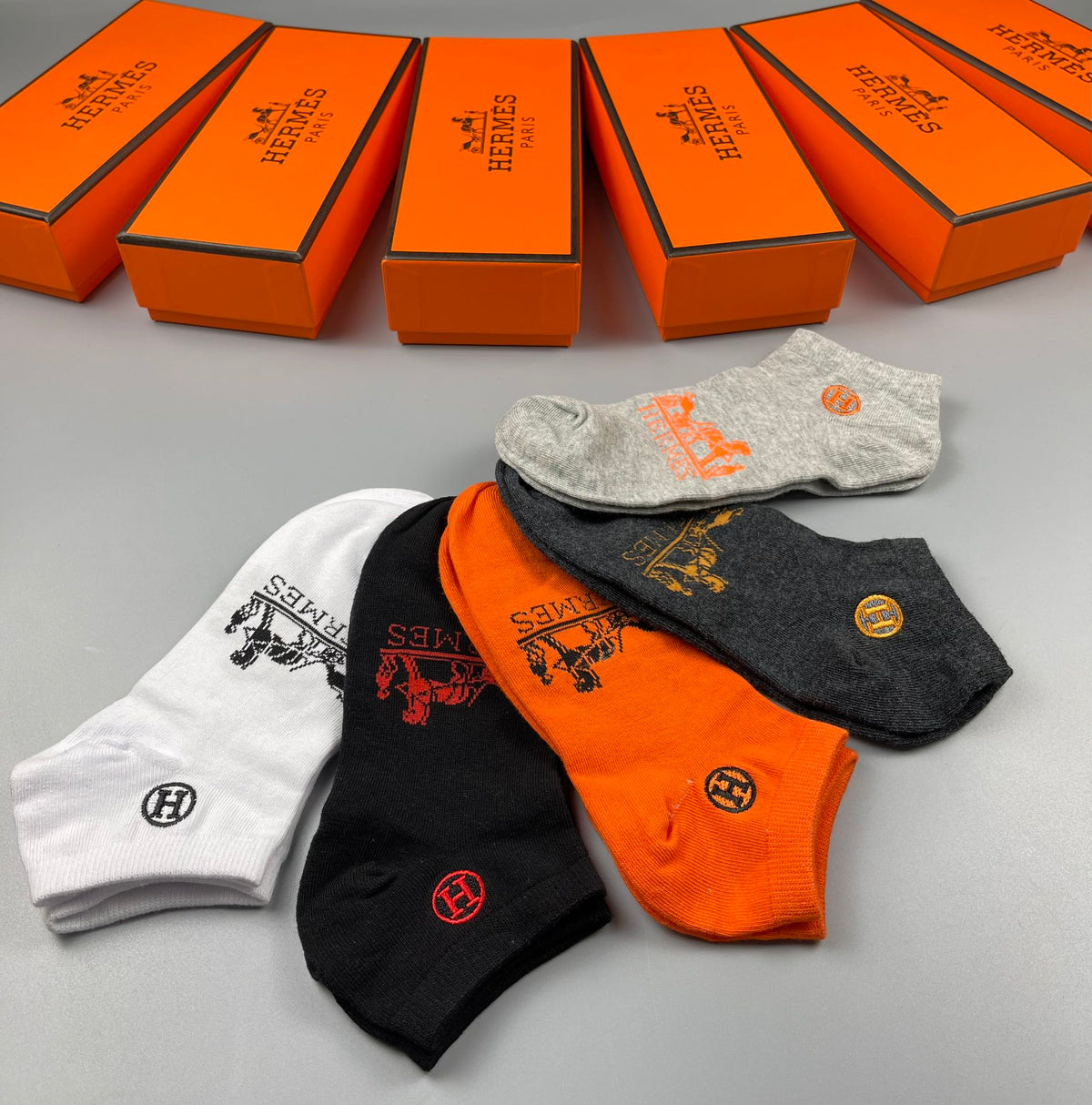 Hermes Equestrian-Style Graphics Ankle Socks - 5-Pair Set