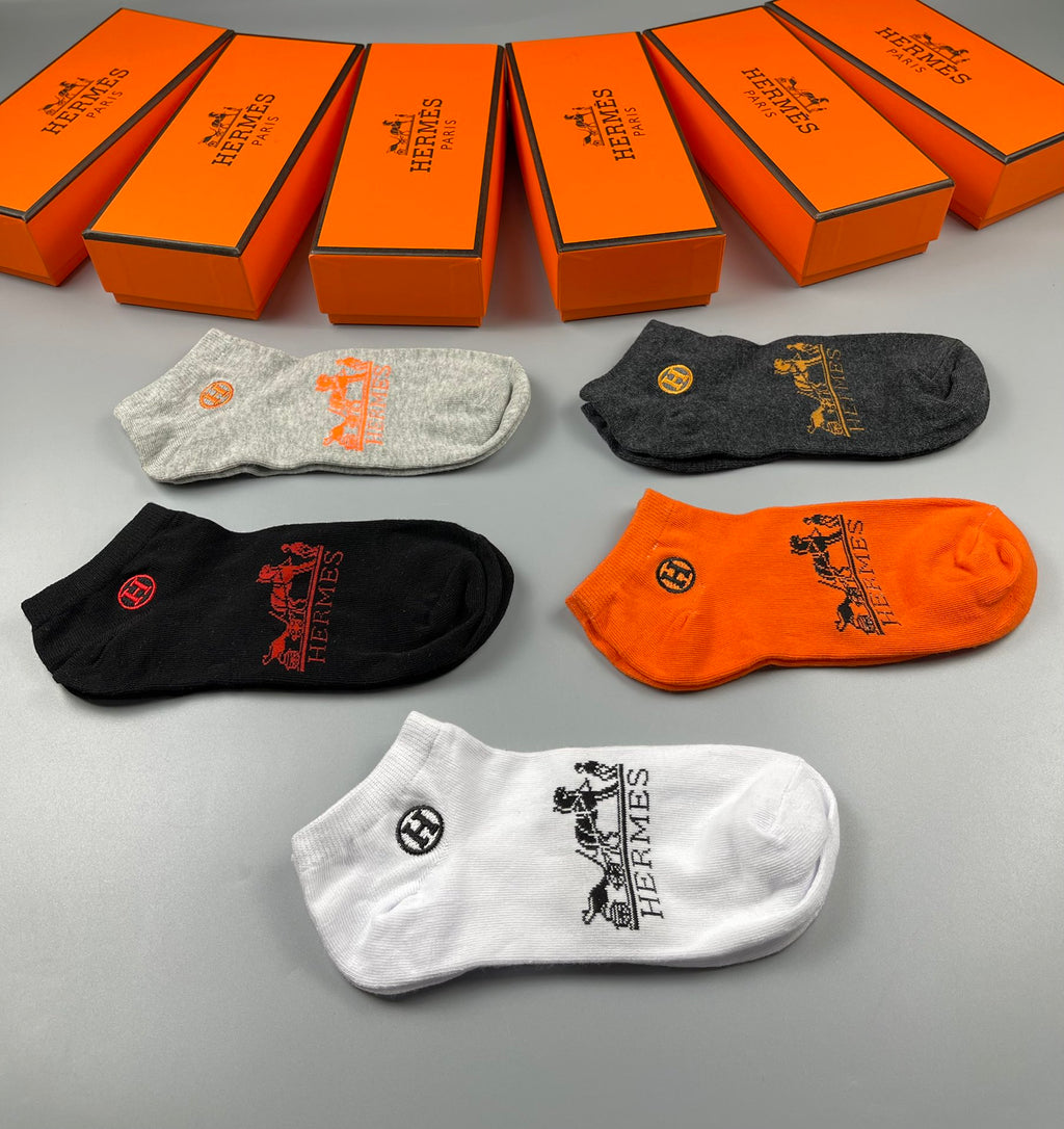Hermes Equestrian-Style Graphics Ankle Socks - 5-Pair Set