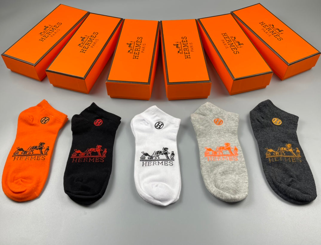 Hermes Graphic Details No-Show Socks - 5-Pair Set