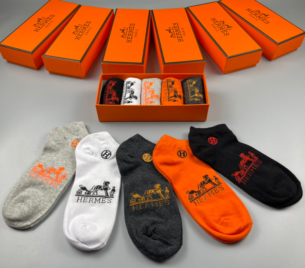 Hermes Graphic Details No-Show Socks - 5-Pair Set