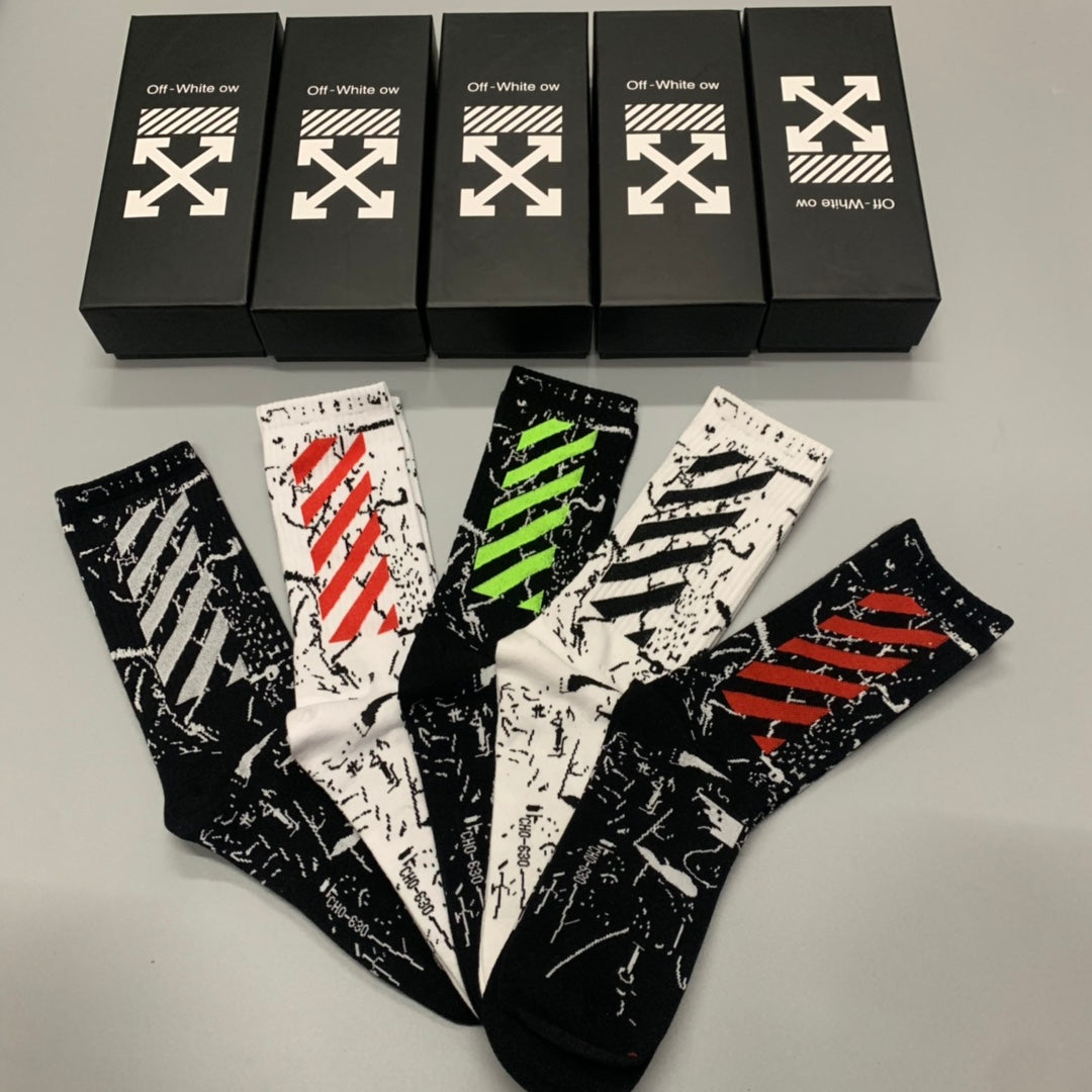 Off-White Splash-Style Graphics Crew Socks - 5-Pair Set