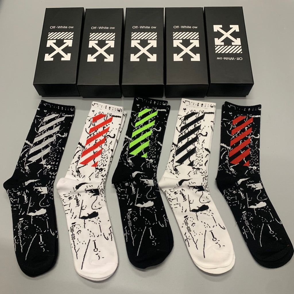 Off-White Splash-Style Graphics Crew Socks - 5-Pair Set