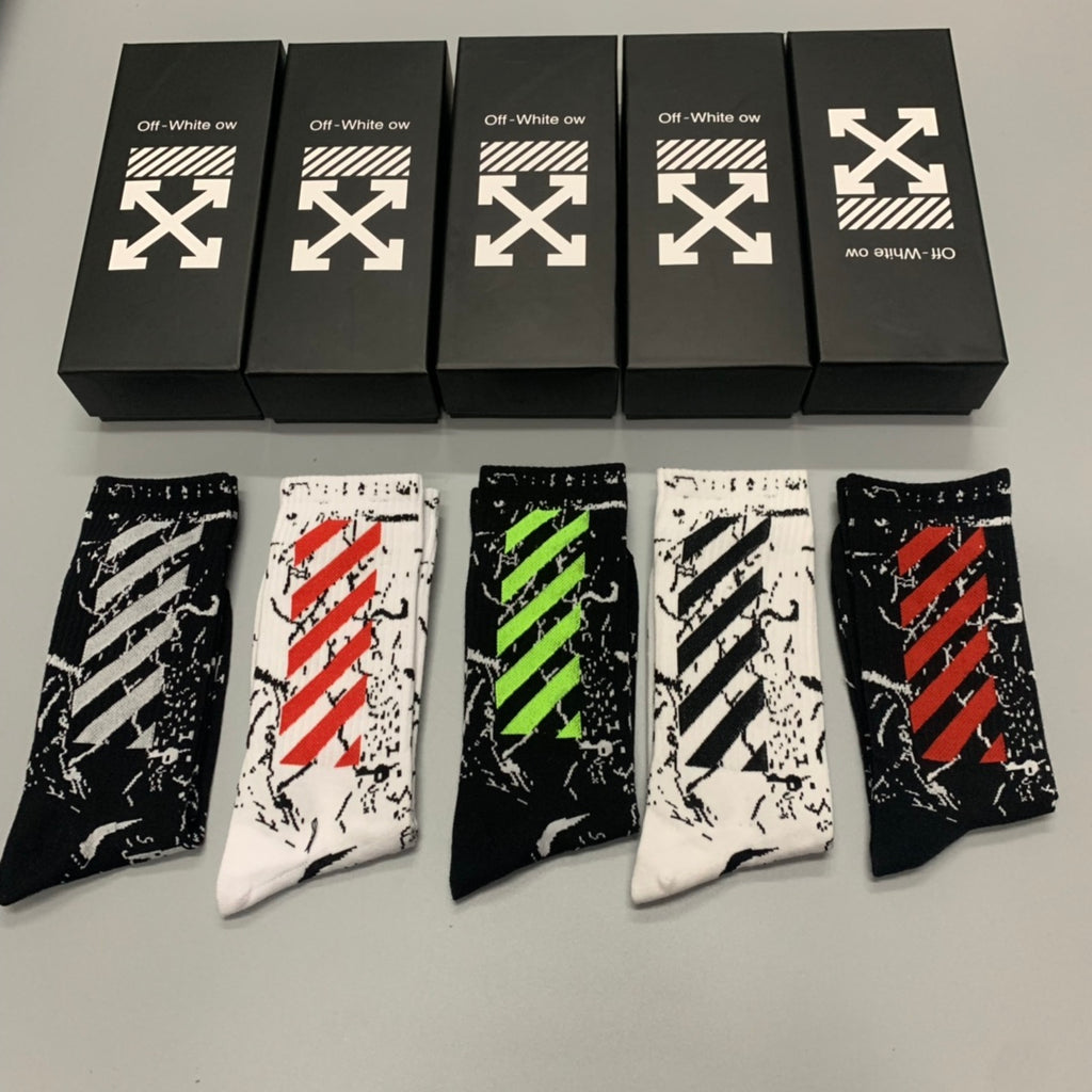 Off-White Splash-Style Graphics Crew Socks - 5-Pair Set